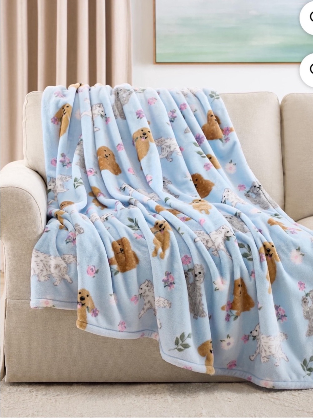 Cozy Light Blue Plush Dog Print Throw Cuddly Warm Blanket size 60”x70”